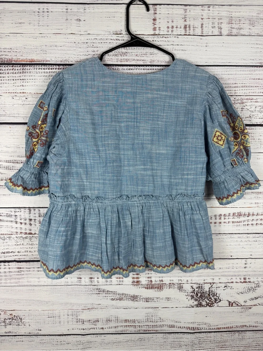 Free People Embroidered Babydoll Top — Blue